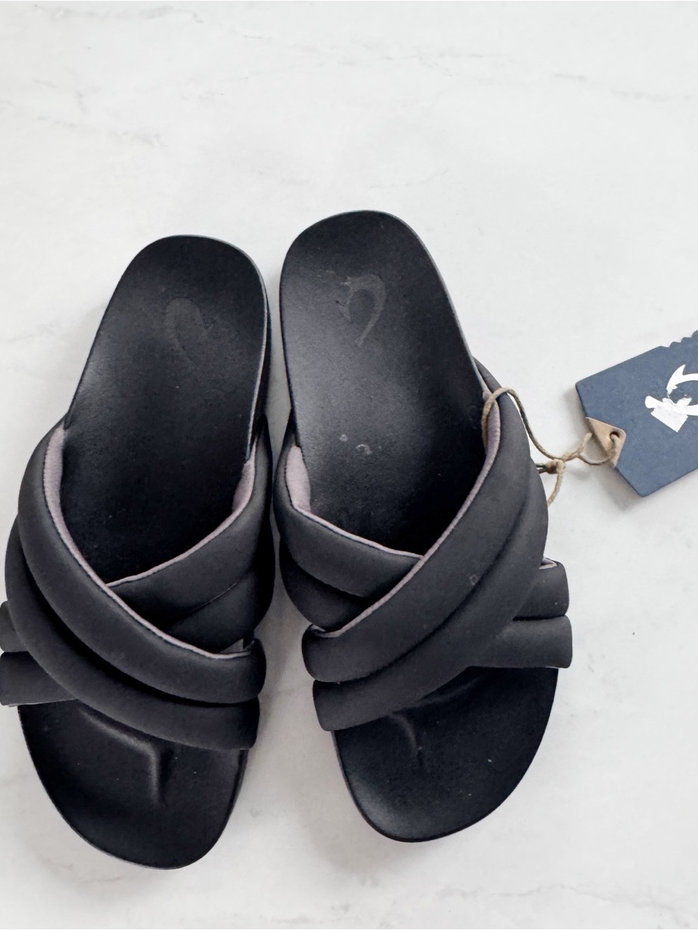 OluKai Black Padded Crisscross Slide Sandals - Women